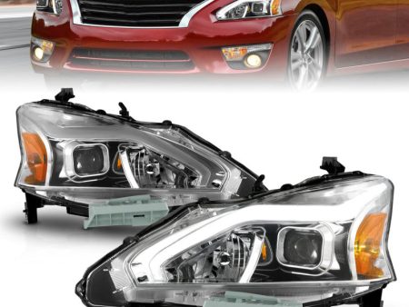 ANZO 13-15 Nissan Altima (w o Factory HID Bulbs) Projector Headlights - w  Light Bar Chrome Housing Fashion