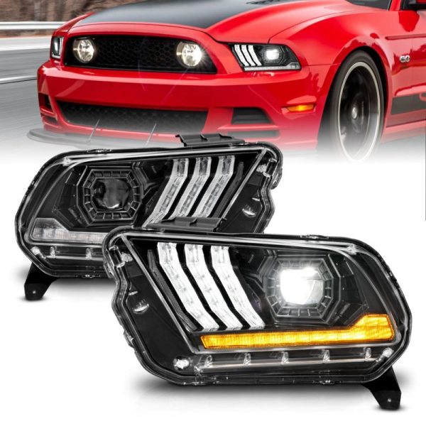 ANZO 13-14 Ford Mustang (w  Factory HID Xenon HL only) Projector Headlights w Light Bar Black Discount