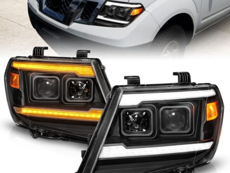 ANZO 09-20 Nissan Frontier Black Projector Plank Style DRL w  Switchback & Sequential LED DRL Online Sale