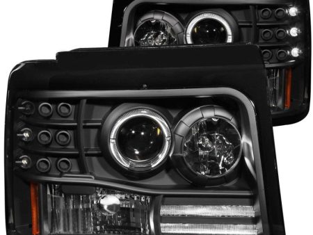 ANZO 1992-1996 Ford F-150 Projector Headlights w  Halo Black w  Side Markers and Parking Lights Online now