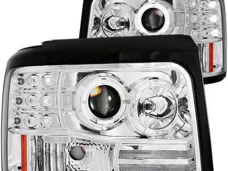 ANZO 1992-1996 Ford F-150 Projector Headlights w  Halo Chrome w  Side Markers and Parking Lights Sale