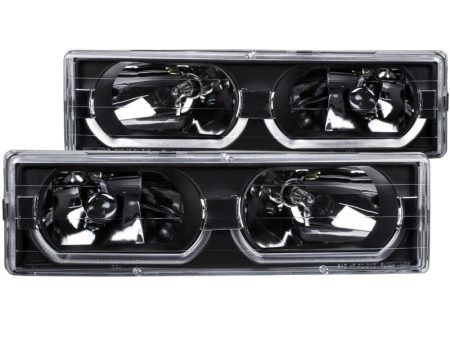 ANZO 1988-1998 Chevrolet C1500 Crystal Headlights Black w  Low - Brow Hot on Sale